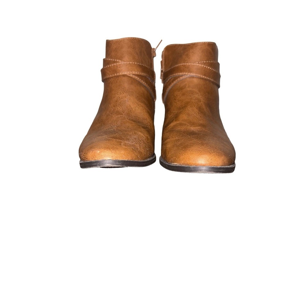 Lauren Conrad 'Belle' Strappy Ankle Bootie Boots Tan Contact Size 8.5 Zip Belt - Picture 6 of 11